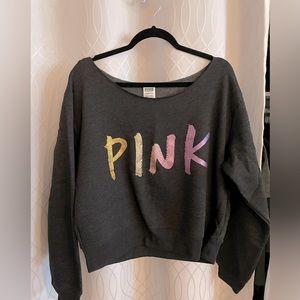 VS PINK cropped fleece off the shoulder sweatshirt SZ XL